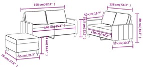 3 pcs conjunto de sofás com almofadões tecido cinzento-claro