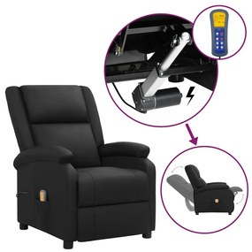 vidaXL Poltrona de massagens elevatória couro genuíno preto