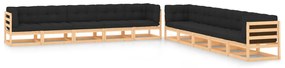 vidaXL 10 pcs conj. lounge jardim c/ almofadões antracite pinho maciço