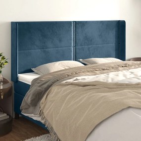 Cabeceira cama c/ abas veludo 183x16x118/128 cm azul-escuro