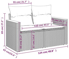 4 pcs conjunto de sofás para jardim c/ almofadões vime PE bege