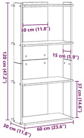 Estante 3-Tier Branco 60x30x120 cm Madeira Engenheirada