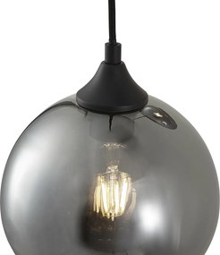 Candeeiro suspenso Art Deco preto com vidro fumado 3 luzes - Wallace