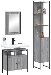 3 pcs Conjunto móveis casa de banho madeira proc. cinza sonoma
