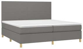 Cama box spring c/ colchão e LED 200x200 cm tecido cinza-escuro