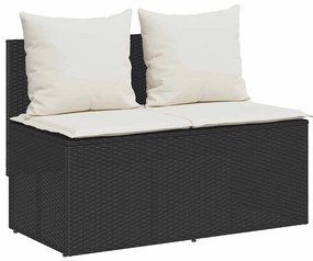 3 pcs conjunto de jantar p/ jardim c/ almofadões vime PE preto