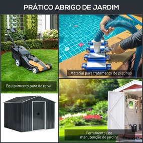 Abrigo de Jardim de 4,1 m² 236x174x190 cm para Armazenamento de Ferramentas com Portas e 4 Janelas de Ventilação Cinza