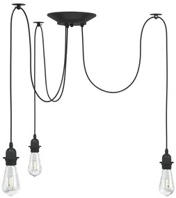 Candeeiro suspenso com 3 porta-lâmpadas E27 metal preto