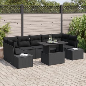 Conjunto de Sofá de Jardim de 8 Peças com Almofadas Preto Rattan Sinté
