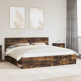 vidaXL Estrutura da Cama com cabeceira Carvalho Defumado 200 x 200 cm