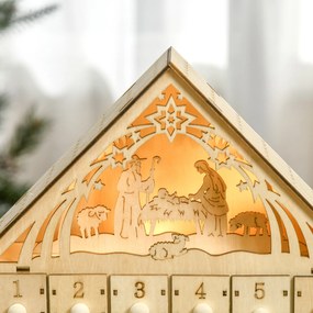 HOMCOM Calendário de Advento de Madeira com Luzes Calendário de Advento com 24 Caixas de Contagem Regressiva Decoração de Natal 26,6x6x30 cm Madeira