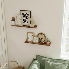 Conjunto de 2 Prateleiras suspensas de parede 10 x 60 x 5/2 cm Castanho
