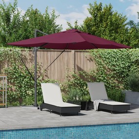 vidaXL Guarda-sol Cantilever Roma da com LEDs Vermelho Bordeaux 352x251x265 cm Alumínio