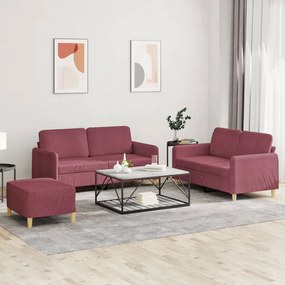 vidaXL 3 pcs conjunto de sofás com almofadões tecido vermelho tinto