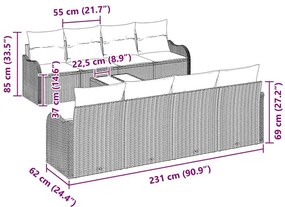 Conjunto de Sofá de Jardim vidaXL de 9 Peças com Almofadas Bege Polira