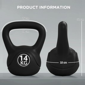 Peso Russo de 14 kg Kettlebell Fitness Preenchido de Areia com Punho Largo Antiderrapante 26x18x32 cm Preto