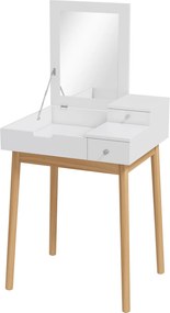 HOMCOM Penteadeira com espelho mesa de maquilhagem estilo moderno - 2 gavetas, espelho rebatível para quarto, sala, 60 x 50 x 85,5 cm branco | Aosom Portugal