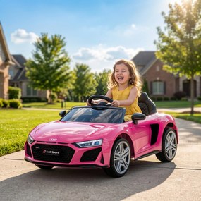 Carro Elétrico Infantil 2 a 5 anos Audi R8 Spider 12 V com Comando 2,4 GHz 2 Motores Arranque Suave e Suspensão Traseira Rosa