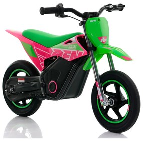 Mini moto eléctrica velocidade até 13 Km/h C/Limitador RFN Warrior Kids SX-E150 150W 12/12” Supermotard Verde / Rosa