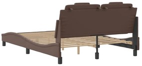 Estrutura cama c/ luzes LED 140x200cm couro artificial castanho
