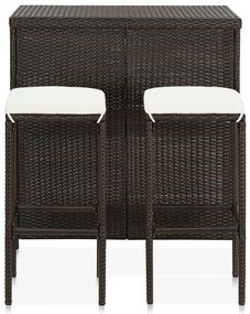3 pcs conjunto de bar vime PE castanho