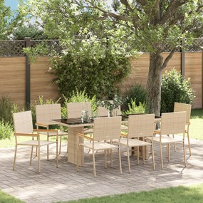 Conjunto de Jantar para Jardim vidaXL 9 Peças Bege Poli Rattan
