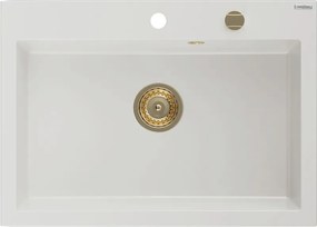 Mexen Elix lava-loiça de granito de 1 bacia 700 x 500 mm, branco, sifão dourado - 6526701005-20-G