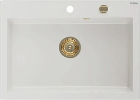 Mexen Elix lava-loiça de granito de 1 bacia 700 x 500 mm, branco, sifão dourado - 6526701005-20-G