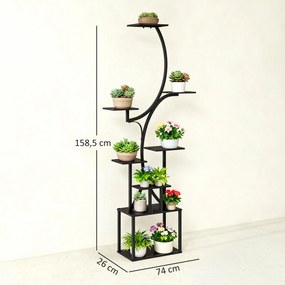 Estante para flores em metal com 8 níveis, estante para plantas em forma de S com 158,5 cm, para interior e exterior, preta