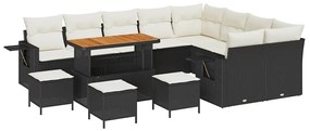 Conjunto de Sofá de Jardim vidaXL de 13 Peças com Almofadas Preto Vime