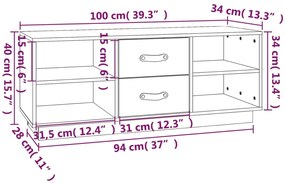 Móvel de TV 100x34x40 cm madeira de pinho maciça branco