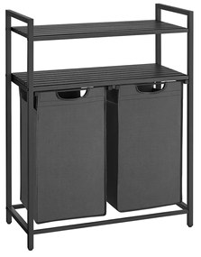 Cesto de roupa suja VASAGLE com 2 compartimentos, cesto de roupa suja com 2 prateleiras, separador de roupa suja, saco de roupa suja extensível e removível, por saco, 46 litros, para banheiro, lavanderia, preto e cinza BLH211G01