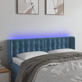 Cabeceira cama c/ luzes LED veludo 147x16x78/88 cm azul-escuro