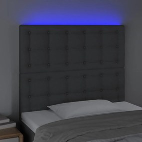 Cabeceira de cama c/ LED tecido 80x5x118/128 cm cinza-escuro