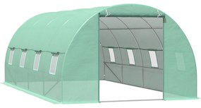 Outsunny Estufa Tipo Túnel 590x300x200cm com Porta Enrolável 8 Janelas Cobertura de PE 140g/m² e Tubo de Aço para Cultivos de Plantas Verduras Verde