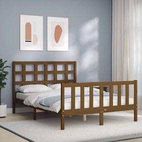 vidaXL Estrutura cama cabeceira 140x200 cm madeira maciça castanho-mel