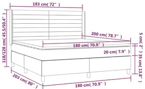 Cama box spring c/ colchão e LED 180x200 cm tecido cinza-claro