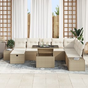 Conjunto de Sofás para Jardim de 9 Peças com Almofadas Bege Rattan Pol