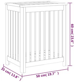 Cesto de roupa 50x35x60 cm madeira de teca maciça