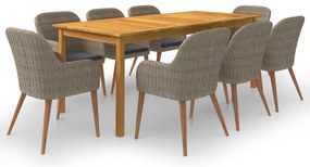 9 pcs conjunto de jantar para jardim castanho