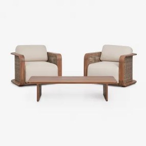 Conjunto De Jardim Com 2 Poltronas E Mesa De Centro Em Madeira De Acácia Noira Castanho Acácia - Sklum