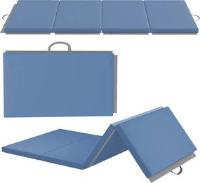 HOMCOM Tapete Dobrável 4 Dobras 180x80x5 cm para Ginástica Yoga e Pilates Azul Claro com Alça | Aosom Portugal