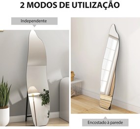 Espelho de Pé 160x40 cm sem Moldura Espelho de Corpo Inteiro Forma Irregular com Suporte Metálico Preto