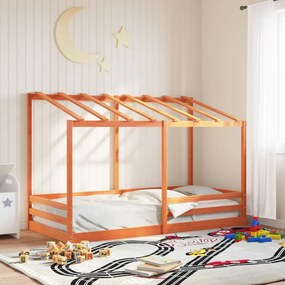 Cama infantil com telhado 80x200 cm pinho maciço castanho-mel