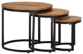 Mesas de apoio 3 pcs madeira de acácia maciça