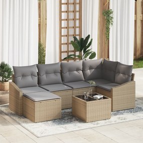Conjunto de Jantar de 7 Peças com Almofadas de Rattan Preto