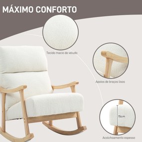 Poltrona Baloiço Moderna em Borrego com Apoio para os Braços de Madeira de Faia Poltrona de Amamentação 65x90x98 cm Creme