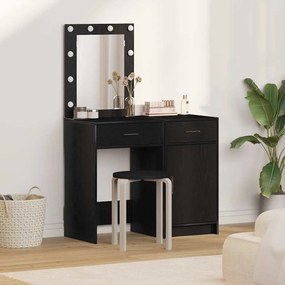 vidaXL Conjunto de Mesa de Toucador 2 Peças com LED de Carvalho Preto Engenharia
