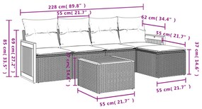 6 pcs conjunto sofás de jardim com almofadões vime cinzento