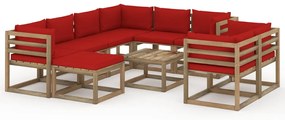 10 pcs conjunto lounge para jardim com almofadões vermelhos